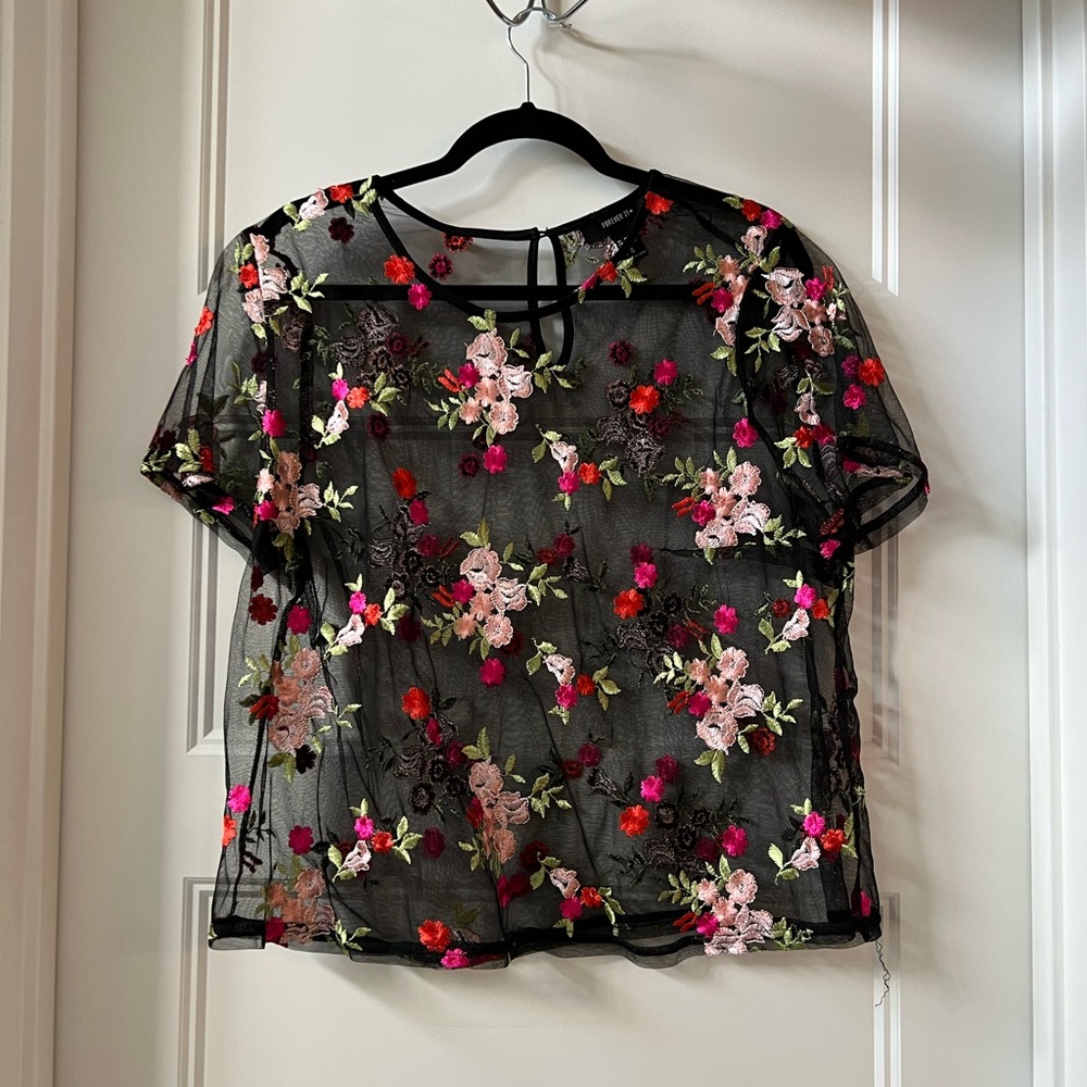 Forever21 floral mesh top